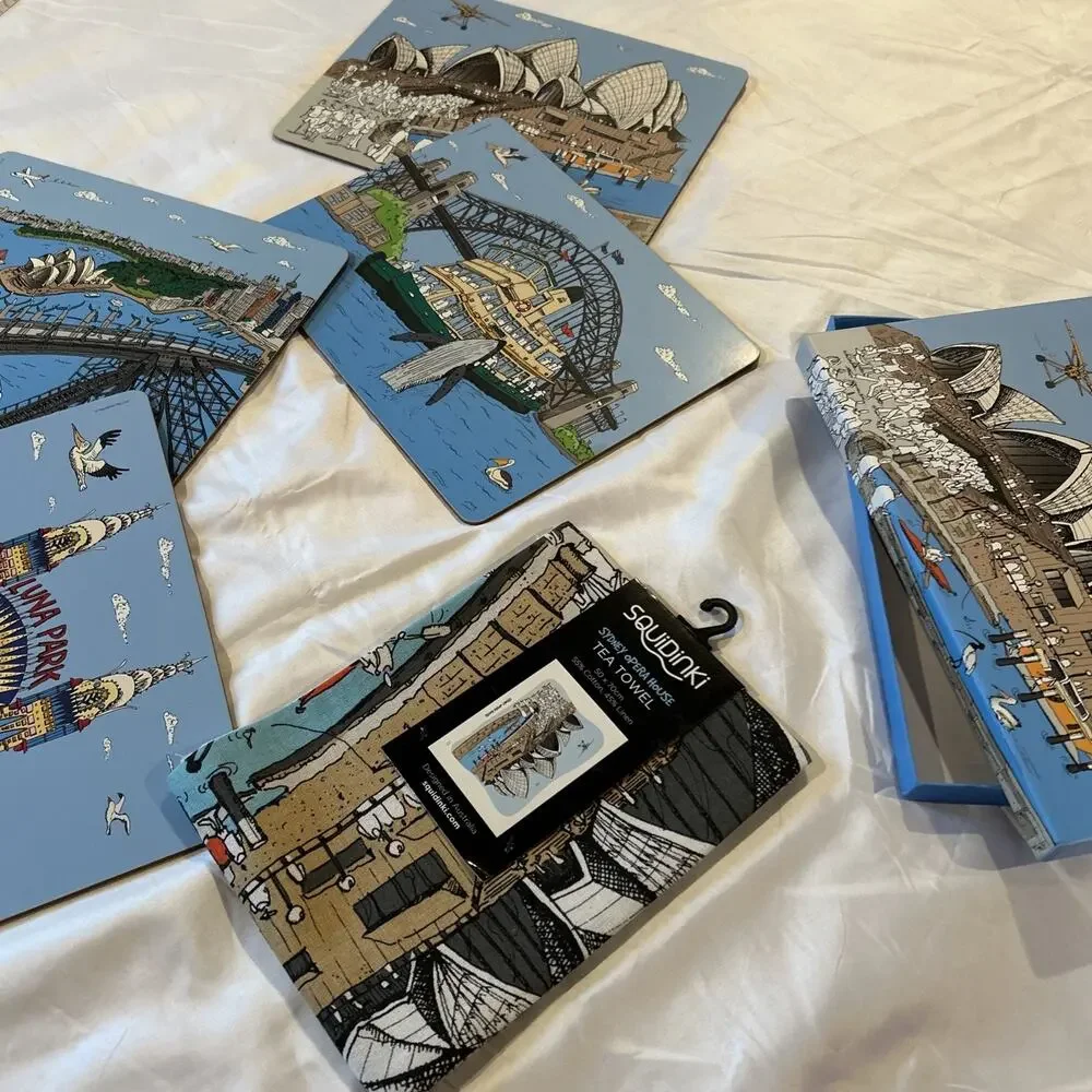 New Squidinki Placemats (4) Sydney Harbour Collection I & Tea Towel